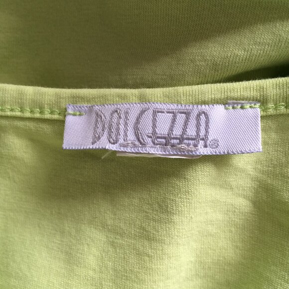 Dolcezza Womens Top T-Shirt Small Apple Green Silver Graphic Short Sleeve V-Neck - Picture 3 of 5